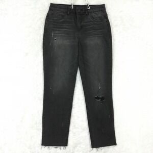 Mac And Me Womens Jeans Boyfriend Black Denim Distressed Frayed Mid Rise 4